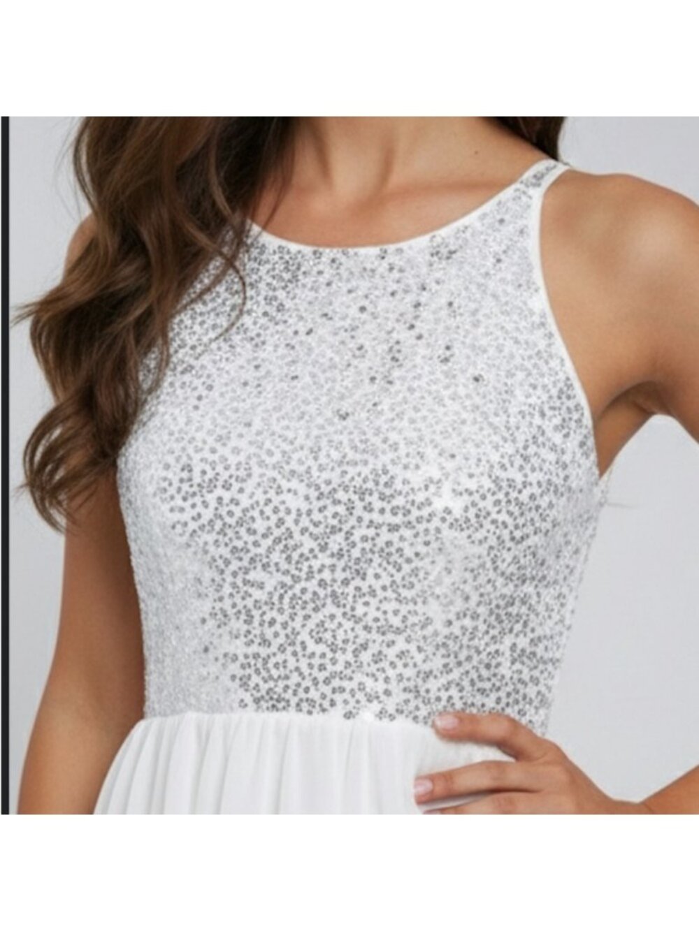 White French Contrast Sequin Chiffon Cami Dress - Picture 3 of 7
